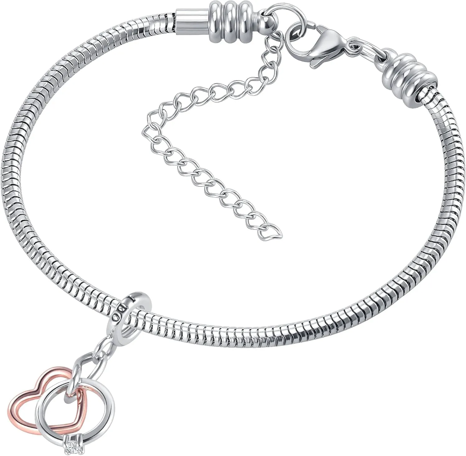 Key to My Heart Angel Wing Infinity Love Charm Clear Crystal Rose Gold Beaf for European Charm Bracelet