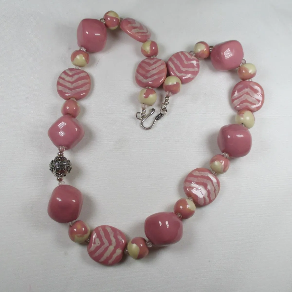 Large Kazuri Necklace Big Bold Pink Handmade Beads