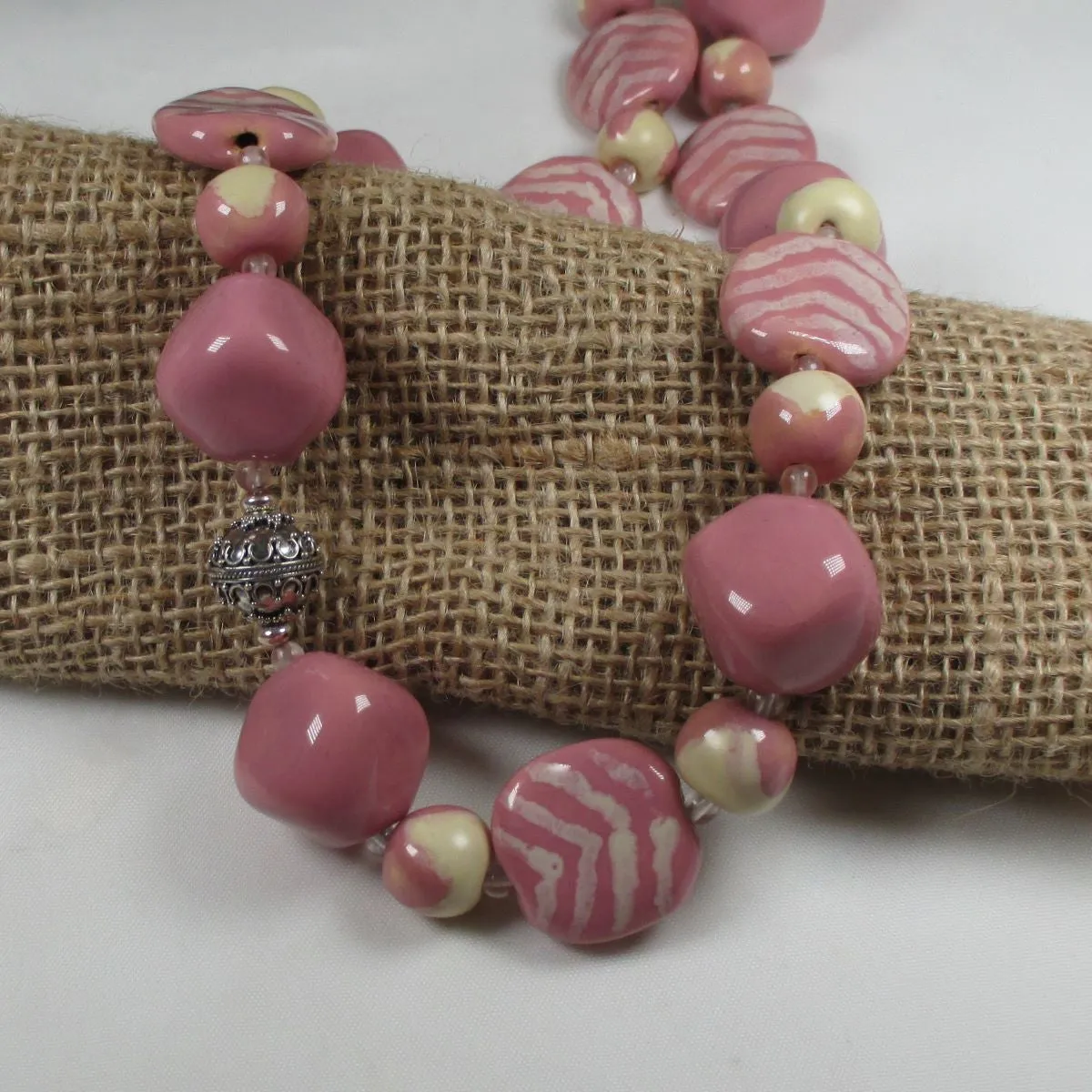 Large Kazuri Necklace Big Bold Pink Handmade Beads