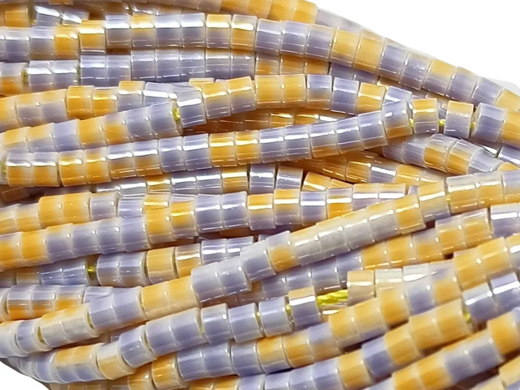 Light Mustard & Purple  Dual Tone Glass Bead Strings