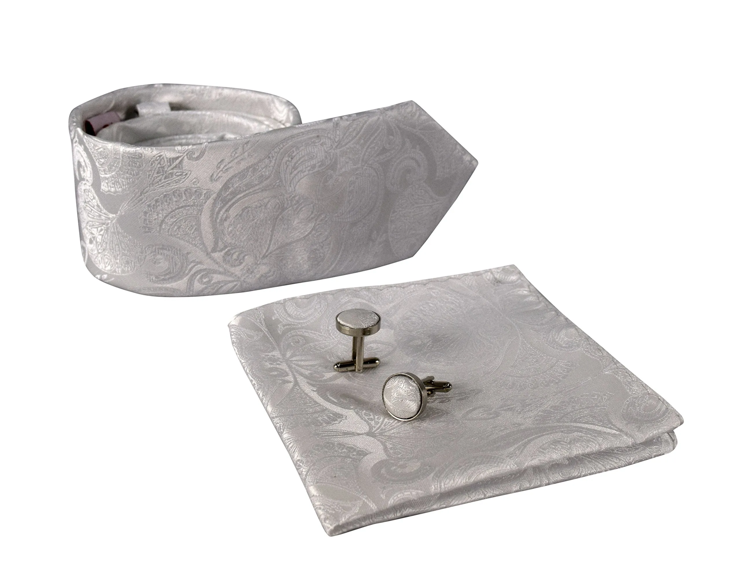 Luxurious Mens Silk Feel Paisley Necktie Cufflink Handkerchief Set