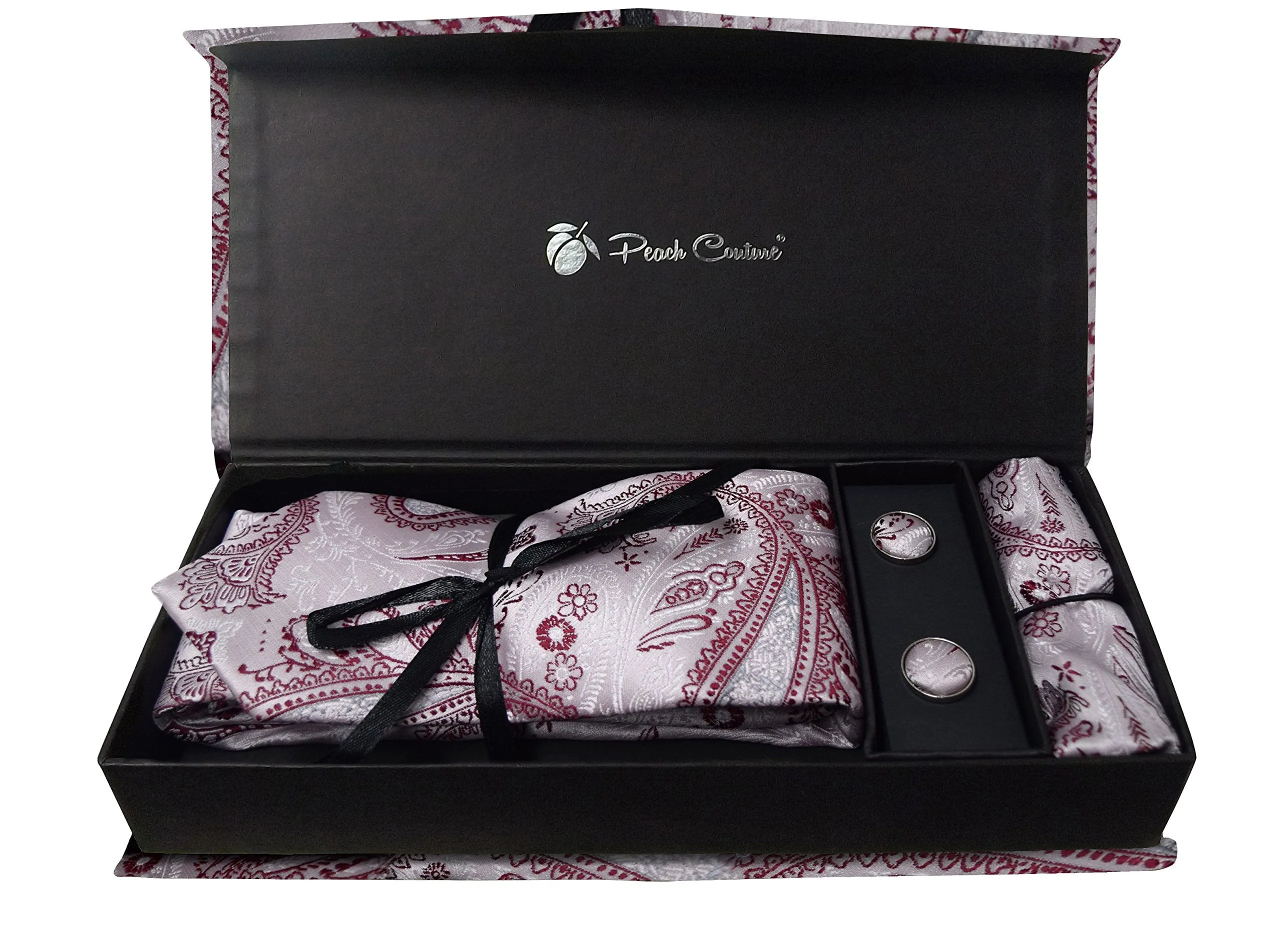 Men's Paisley Boho Style Necktie Cufflinks Pocket Handkerchief Set