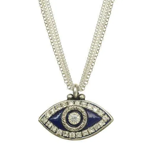 Michal Golan Navy and Silver Evil Eye Triple Strand Necklace