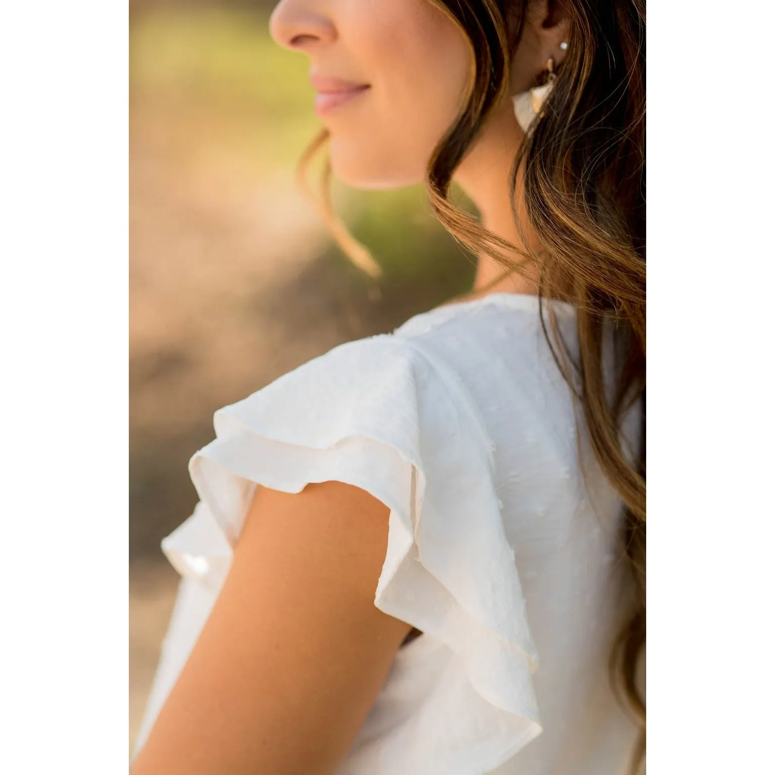 Micro Textured Dot Short Flutter Blouse