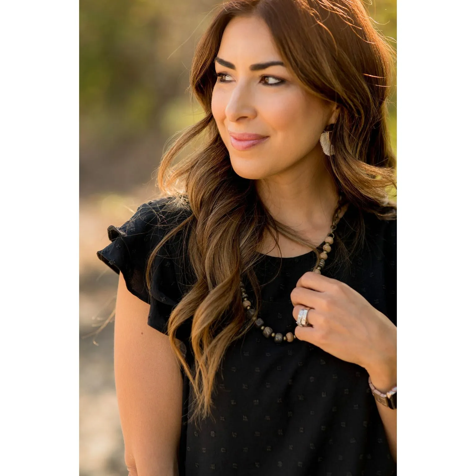 Micro Textured Dot Short Flutter Blouse