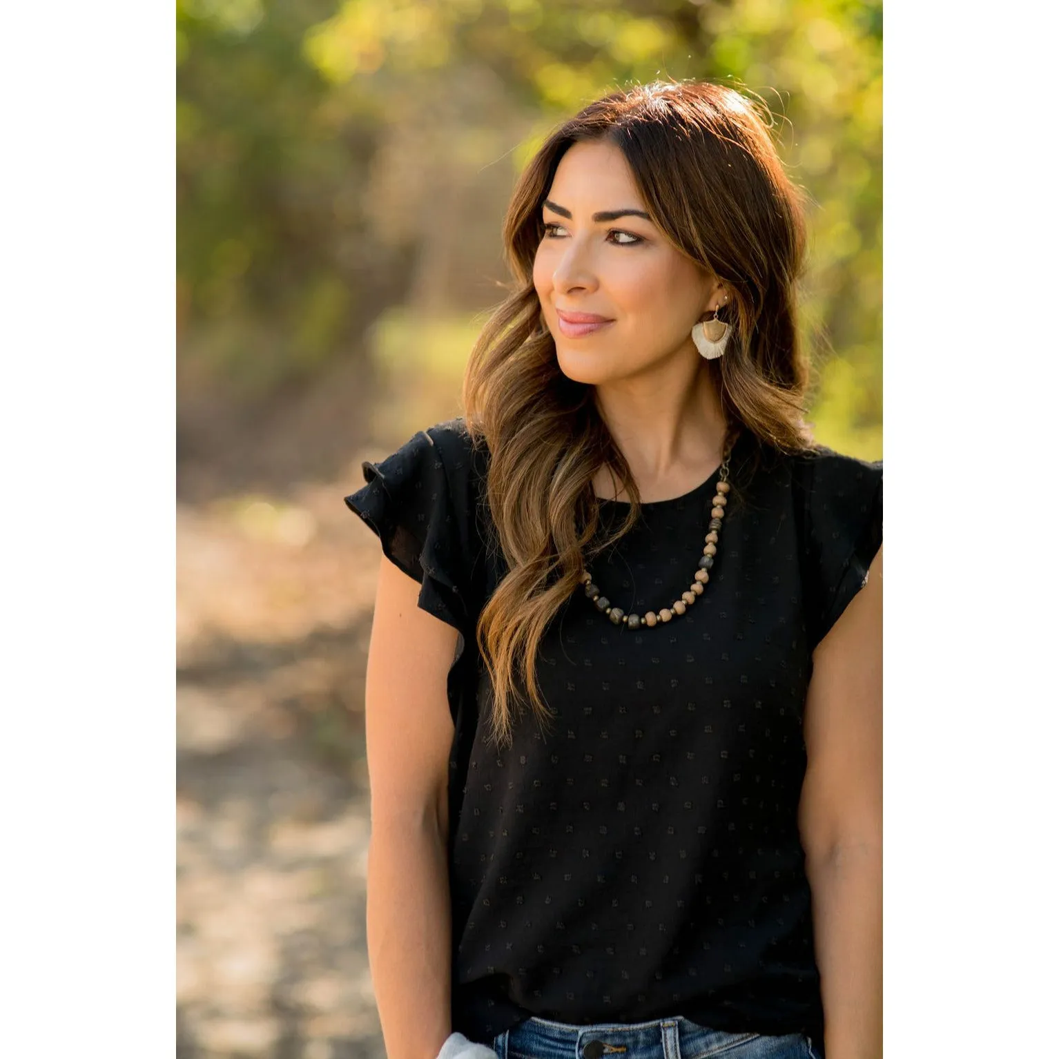 Micro Textured Dot Short Flutter Blouse