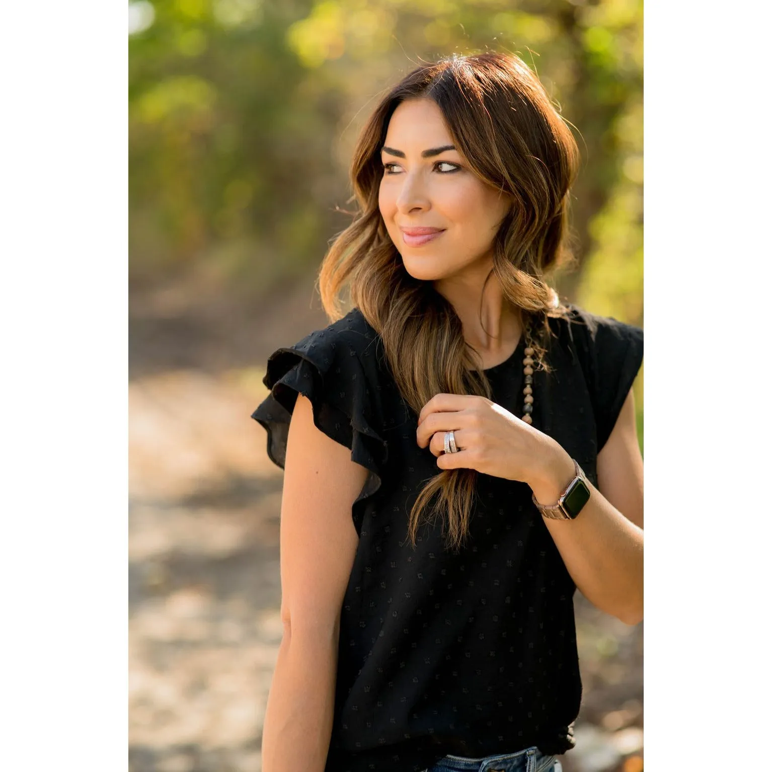 Micro Textured Dot Short Flutter Blouse