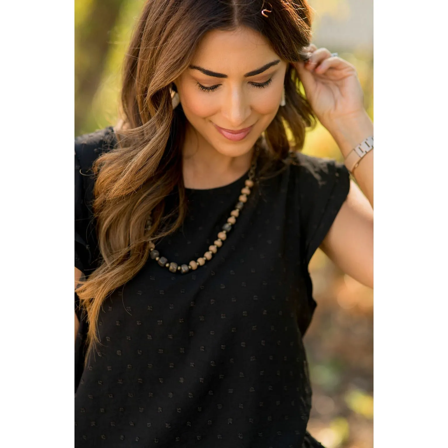 Micro Textured Dot Short Flutter Blouse