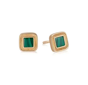 Mini Malachite Palm Stud Earrings 18ct Gold Plate