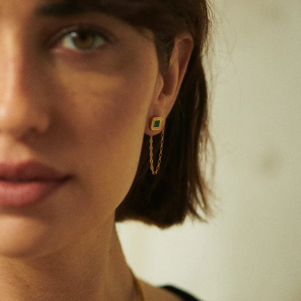 Mini Malachite Palm Stud Earrings 18ct Gold Plate