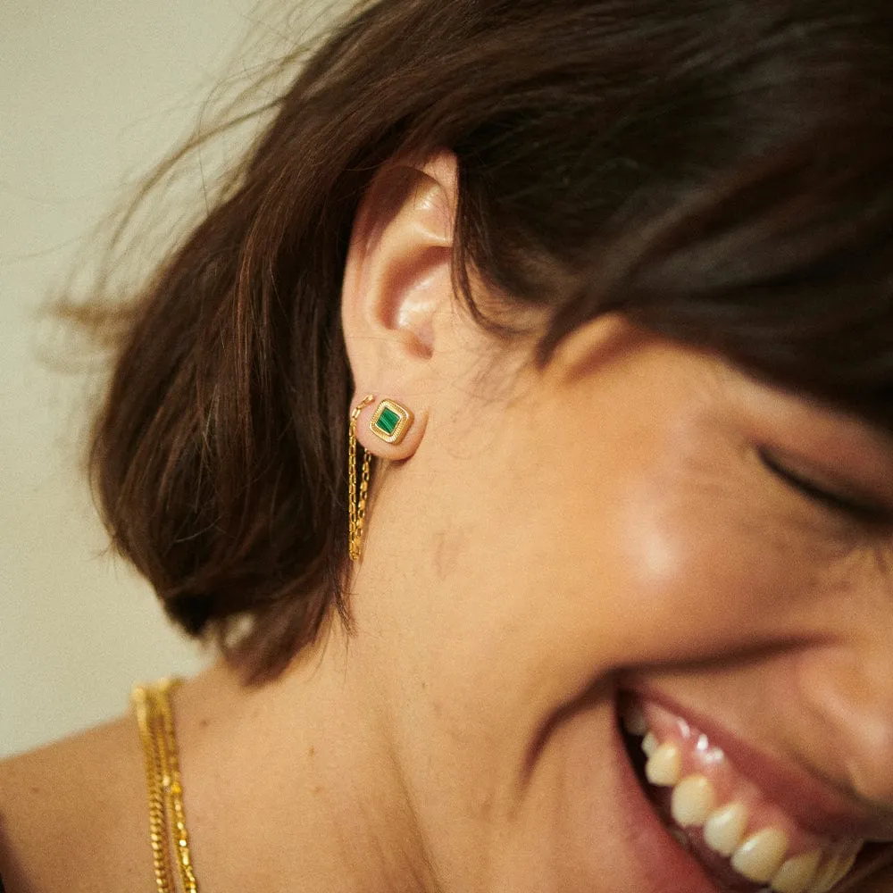 Mini Malachite Palm Stud Earrings 18ct Gold Plate