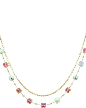 Multi Layered Gold and Iridescent Crystal Necklace
