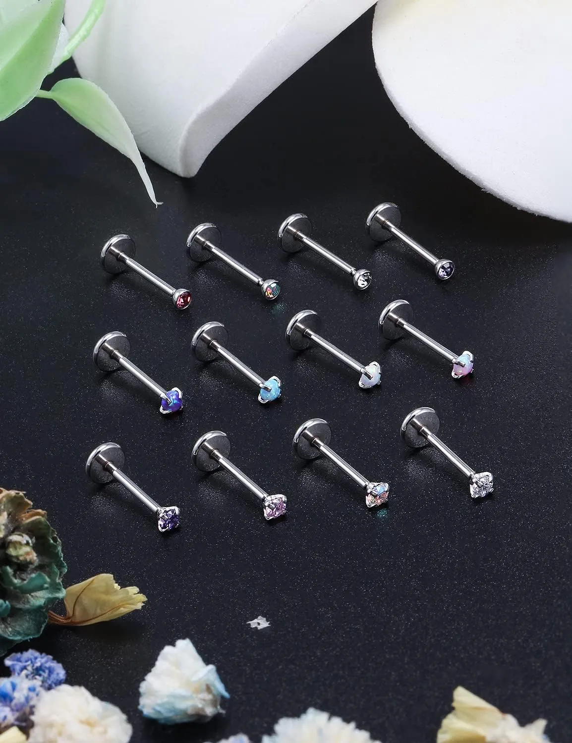 Ocptiy 18G 20G Push in Theadless Nose Rings Studs Hypoallergenic Surgical Steel Cartilage Tragus Helix Earrings Stud Lip labret Monroe Medusa Piercings Jewelry 6mm 7mm 8mm Bar Lenght Diamond 3mm