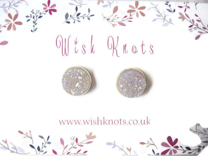 Opal Druzy Stud Earrings - Faux Druzy Studs. Rainbow Opal.