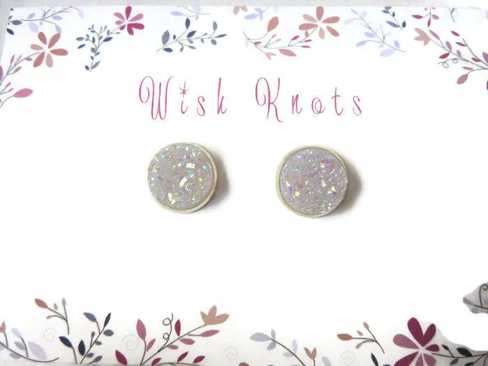 Opal Druzy Stud Earrings - Faux Druzy Studs. Rainbow Opal.