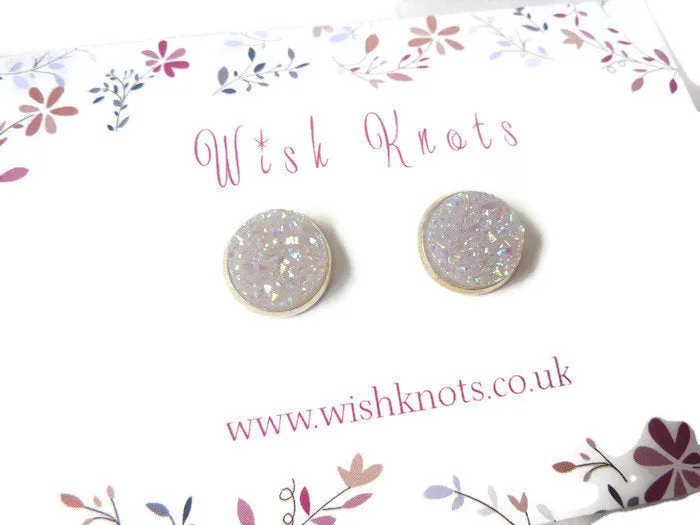Opal Druzy Stud Earrings - Faux Druzy Studs. Rainbow Opal.