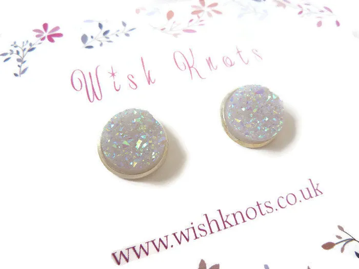 Opal Druzy Stud Earrings - Faux Druzy Studs. Rainbow Opal.