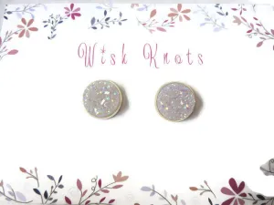 Opal Druzy Stud Earrings - Faux Druzy Studs. Rainbow Opal.