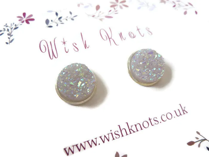 Opal Druzy Stud Earrings - Faux Druzy Studs. Rainbow Opal.