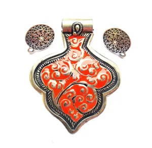 Orange Black German Silver Pendant Set
