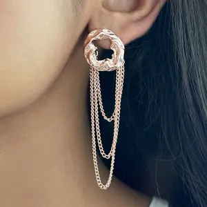 OVERSIZED HAMMERED CIRCULAR ROSE GOLD-TONED & TASSEL DROP EARRINGS