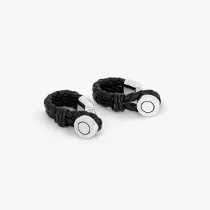 Pelle Wrap Around cufflinks in black leather with rhodium finish