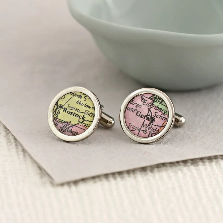 Personalised Round Vintage Map Cufflinks