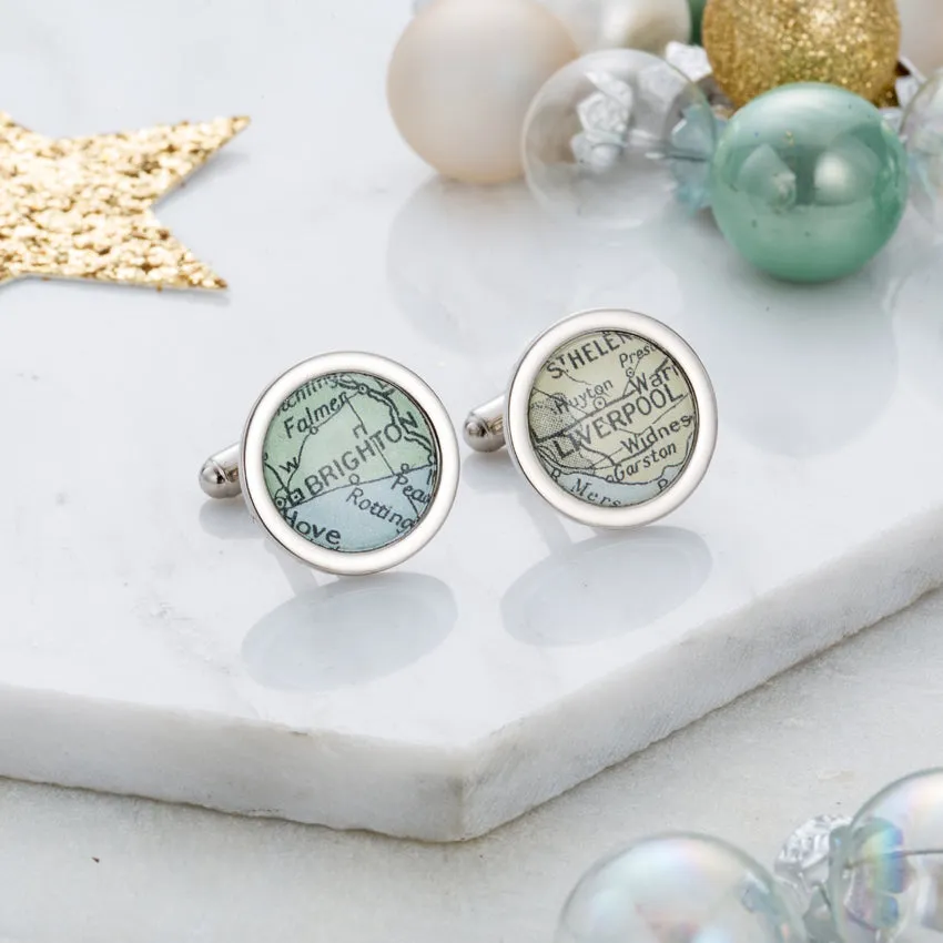 Personalised Round Vintage Map Cufflinks