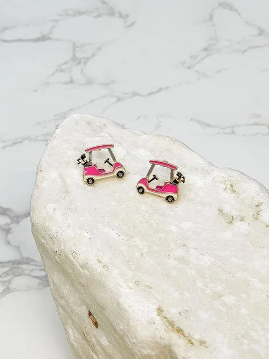 Pink Golf Cart Signature Enamel Stud Earrings