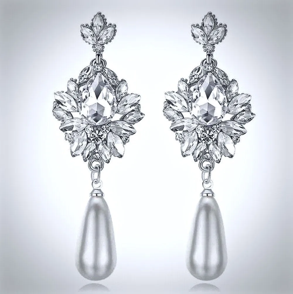 "Valencia" - Pearl and Crystal Bridal Earrings - Available in Silver and Gold