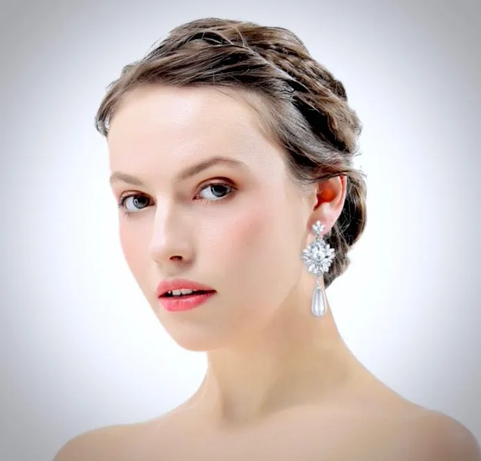 "Valencia" - Pearl and Crystal Bridal Earrings - Available in Silver and Gold