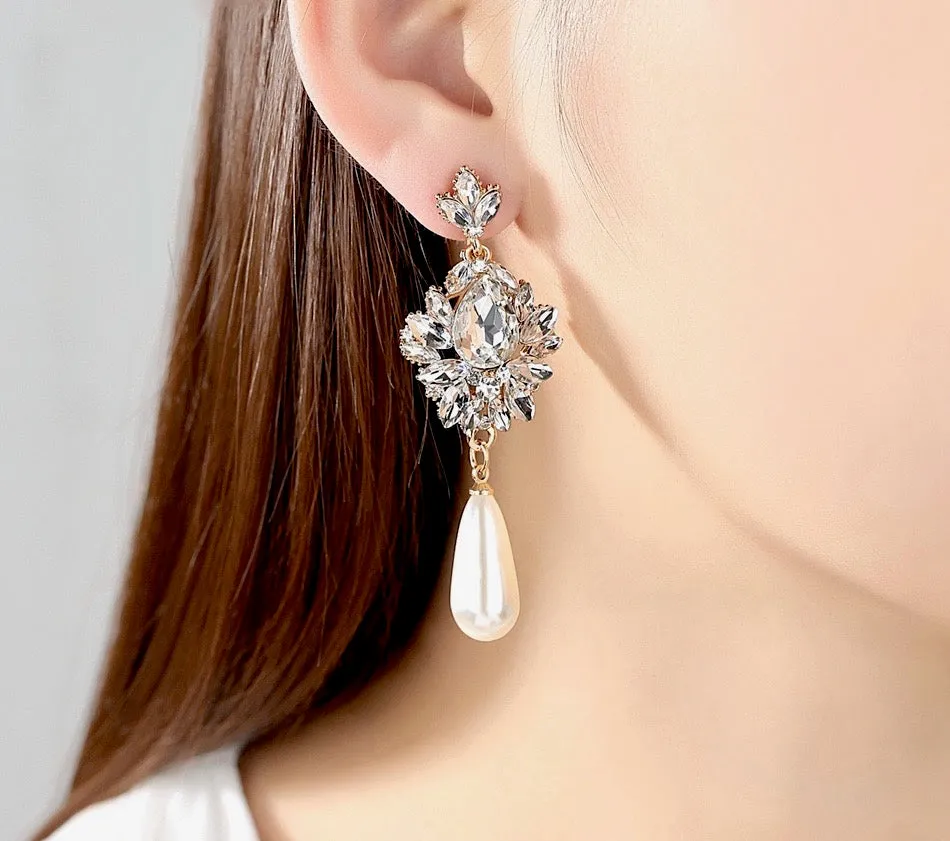 "Valencia" - Pearl and Crystal Bridal Earrings - Available in Silver and Gold