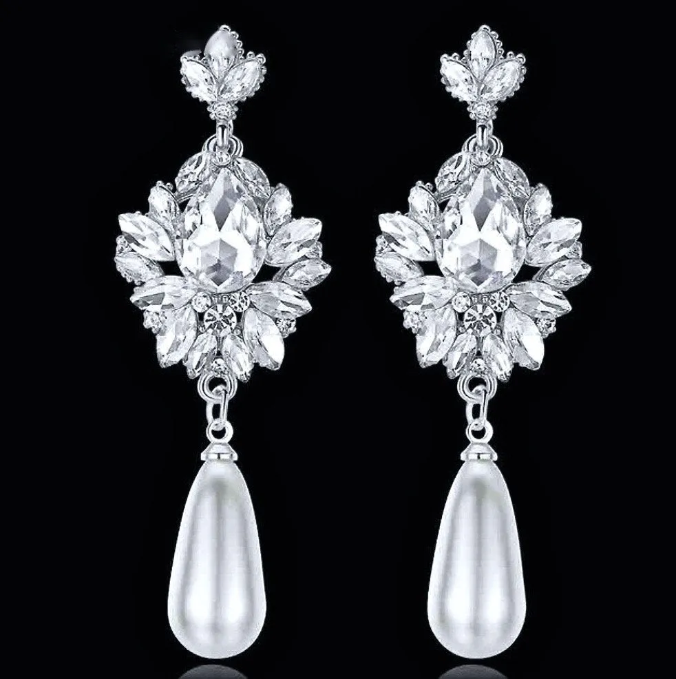 "Valencia" - Pearl and Crystal Bridal Earrings - Available in Silver and Gold