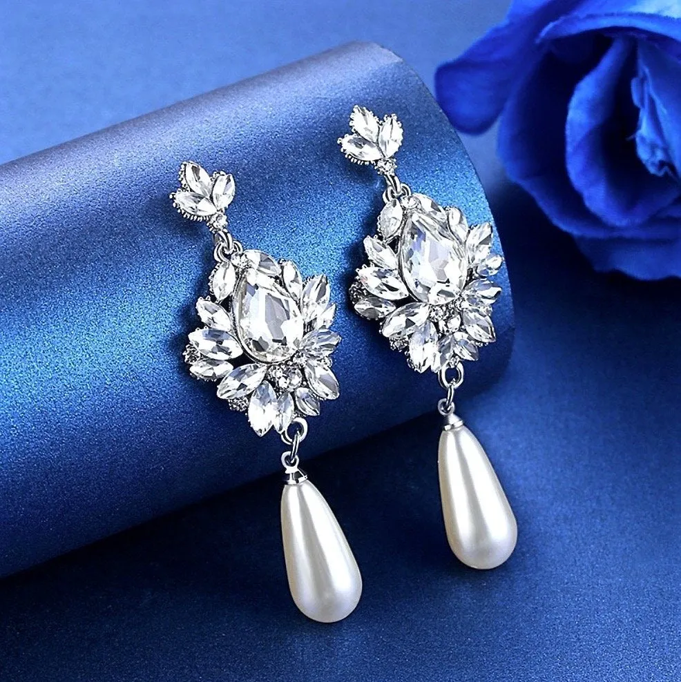 "Valencia" - Pearl and Crystal Bridal Earrings - Available in Silver and Gold