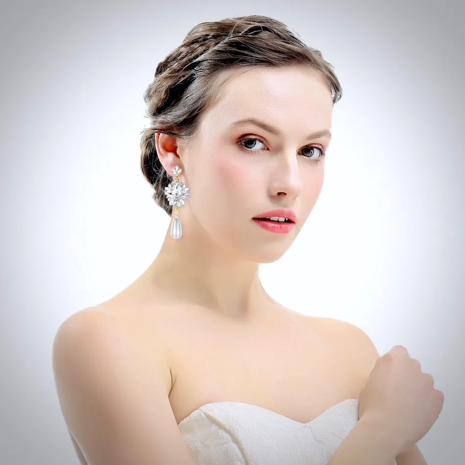 "Valencia" - Pearl and Crystal Bridal Earrings - Available in Silver and Gold