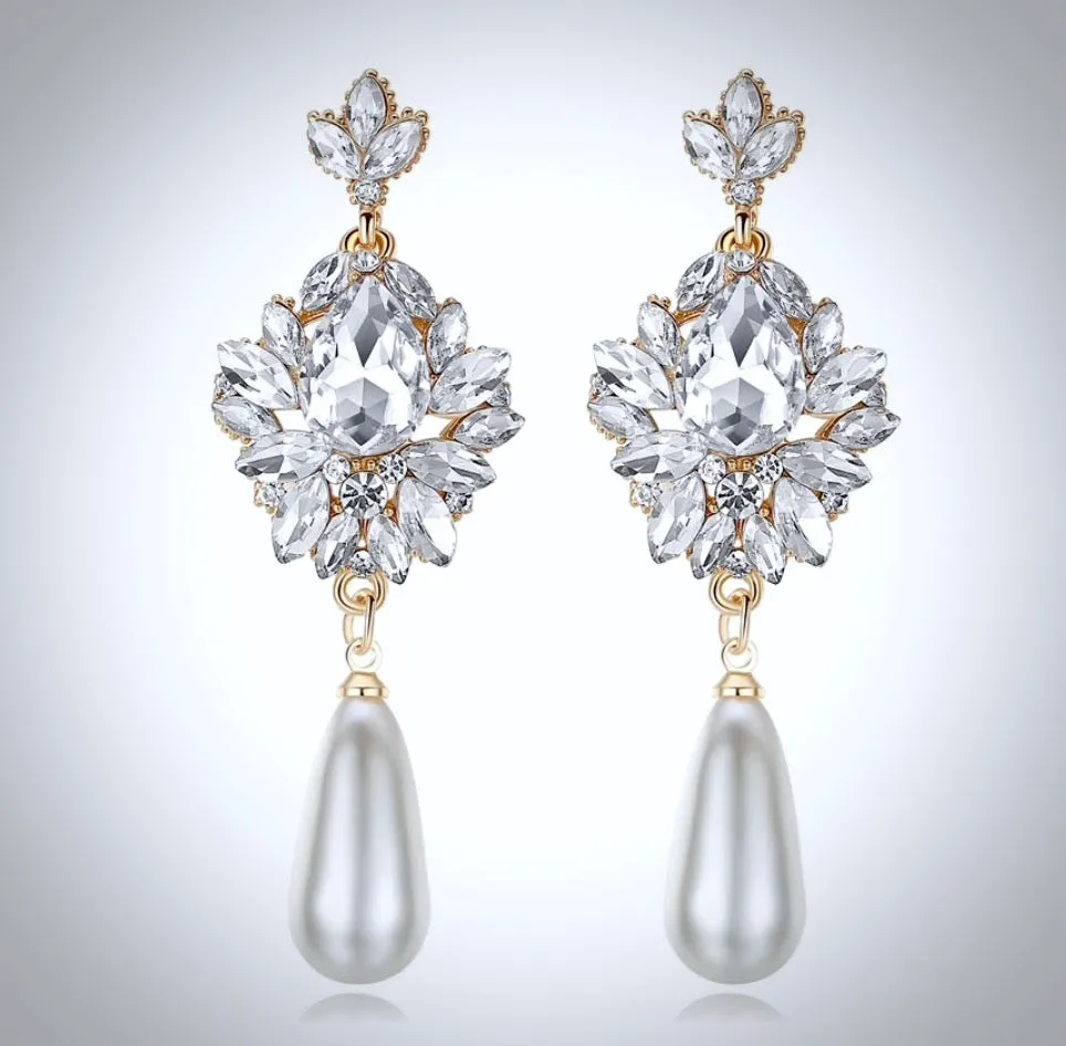 "Valencia" - Pearl and Crystal Bridal Earrings - Available in Silver and Gold