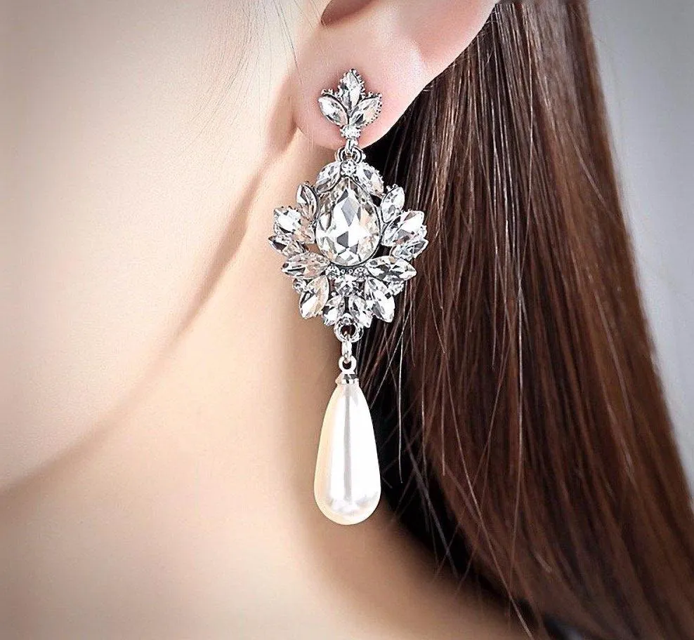 "Valencia" - Pearl and Crystal Bridal Earrings - Available in Silver and Gold