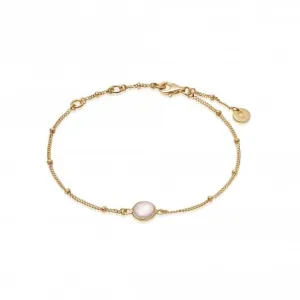 Rose Quartz Healing Stone Bobble 18ct Gold Plate Bracelet HBR1005_GP