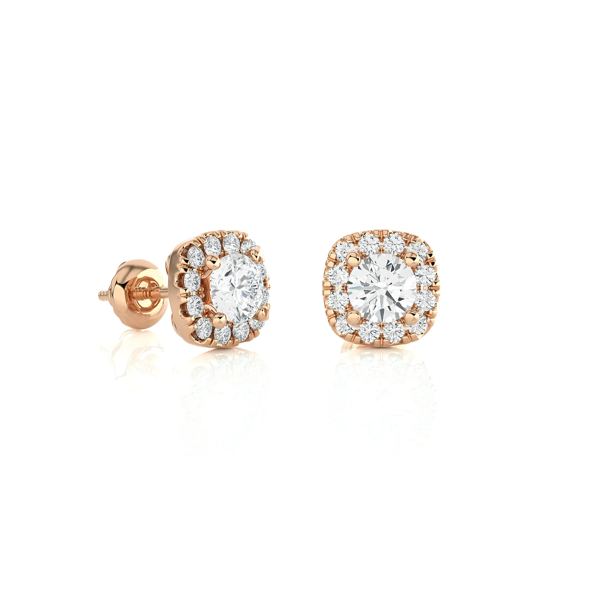 Round Lab Grown Diamond Halo Stud Earrings