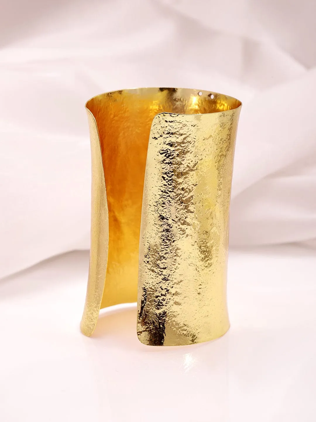 Rubans 22K Gold Plated Statement Hammered Finish Demi-Fine Cuff Bracelet