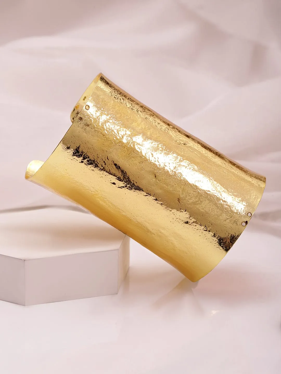 Rubans 22K Gold Plated Statement Hammered Finish Demi-Fine Cuff Bracelet