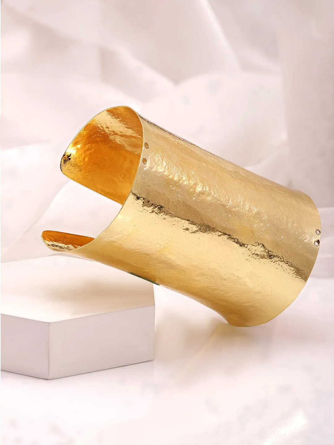 Rubans 22K Gold Plated Statement Hammered Finish Demi-Fine Cuff Bracelet