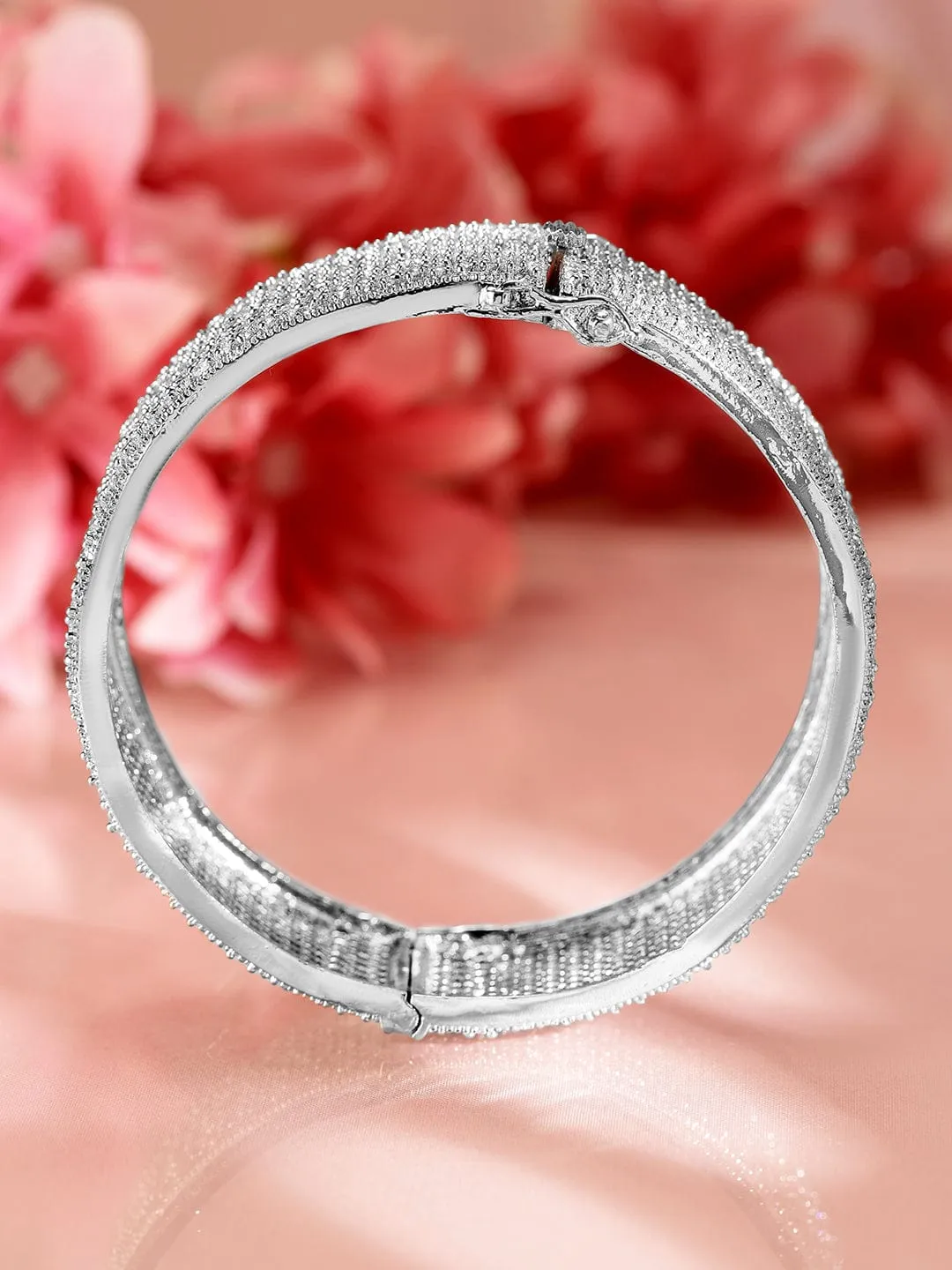 Rubans Women Brass Cubic Zirconia Rhodium-Plated Bangle-Style Bracelet
