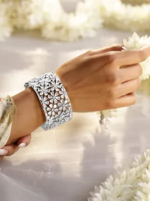 Rubans Women Brass Cubic Zirconia Rhodium-Plated Bangle-Style Bracelet