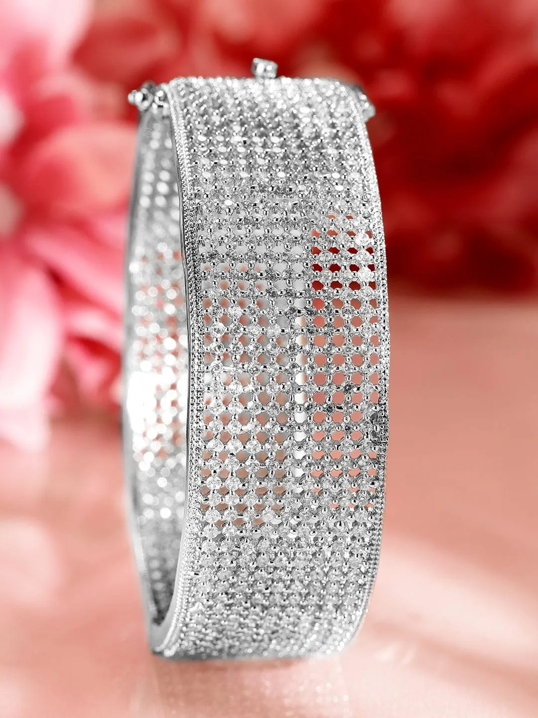 Rubans Women Brass Cubic Zirconia Rhodium-Plated Bangle-Style Bracelet