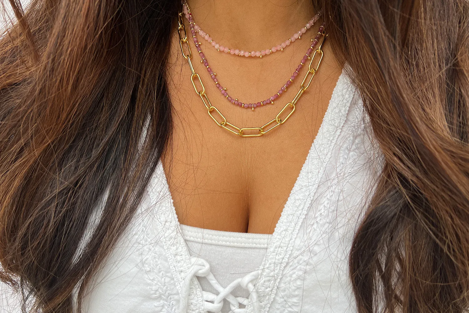 Salus Pink Tourmaline Gemstone Gold Necklace