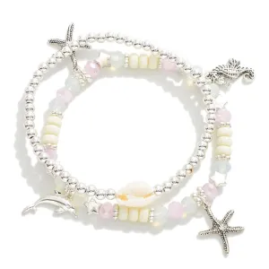 Set of 2 Nautical Charm Beaded Bracelet