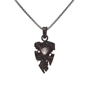 Silver and Black Rhodium Trillion Raw Diamond Shield Pendant