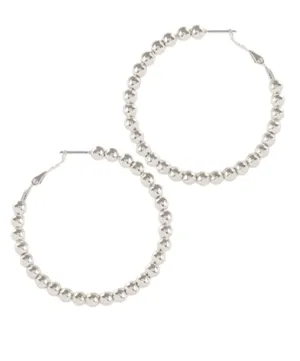 Silver Beaded Round Hoop Earrings