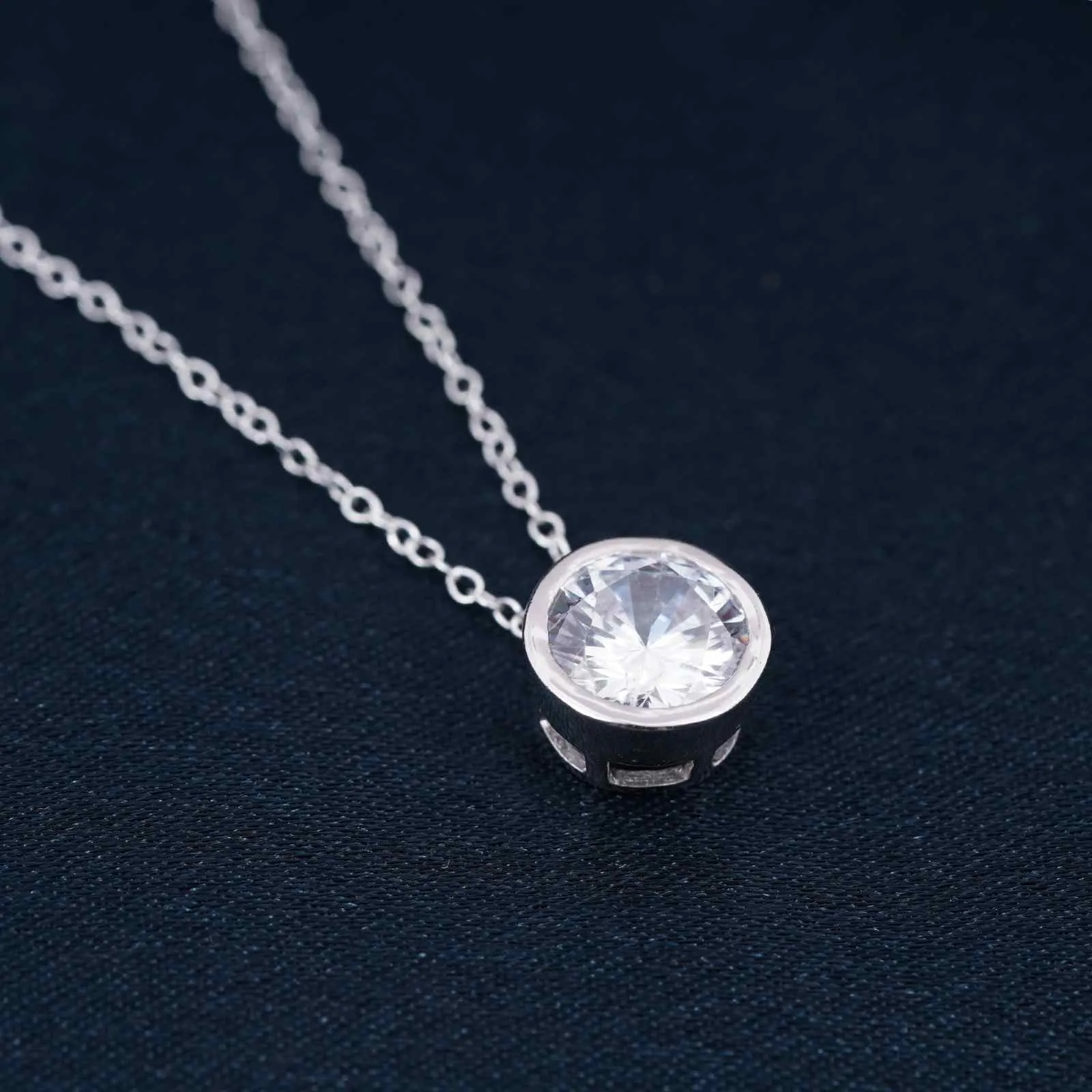 Silver Classic Solitaire Bezel Pendant